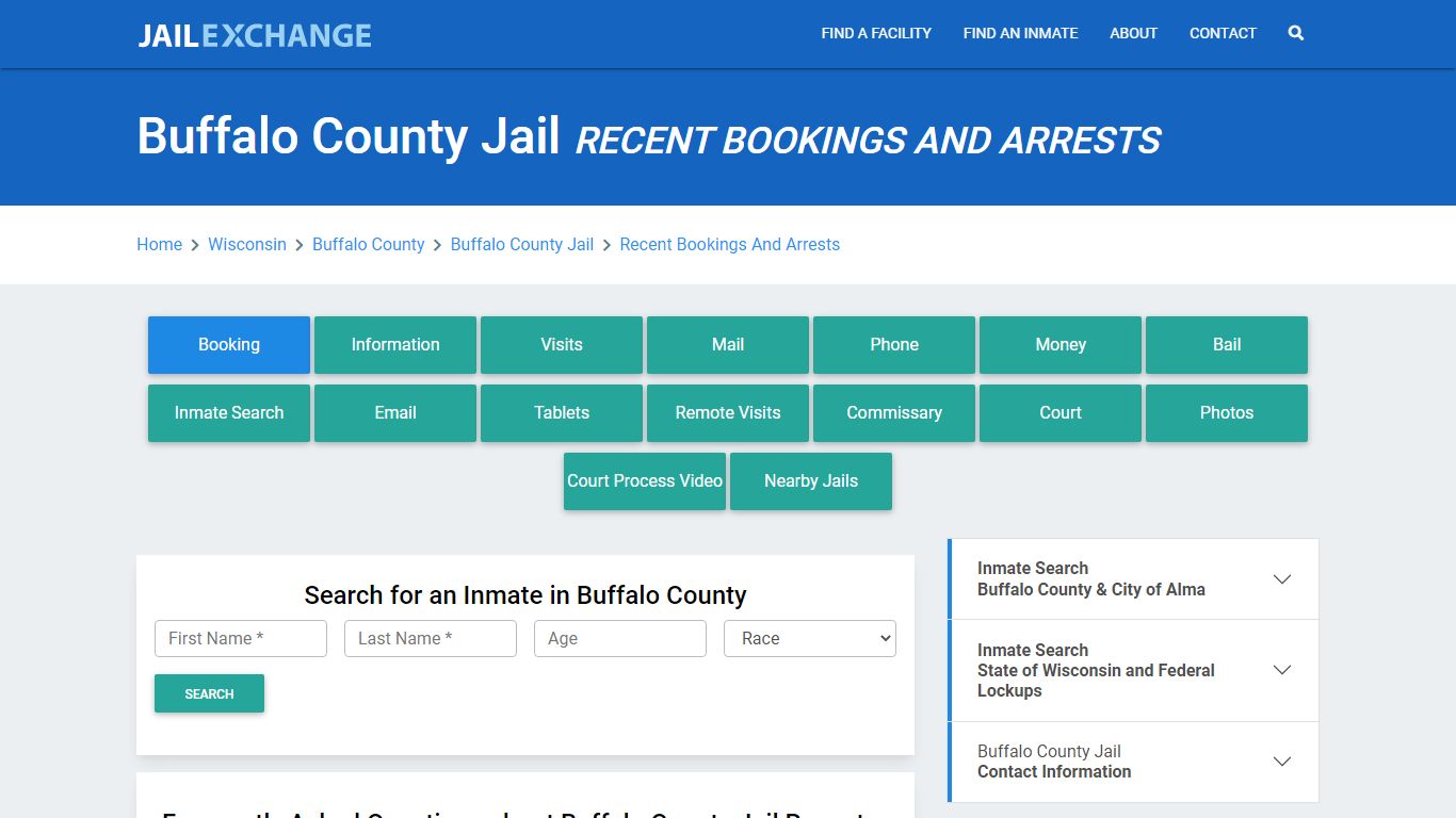 Buffalo County Jail WI Recent Arrests and Bookings - Jail Exchange