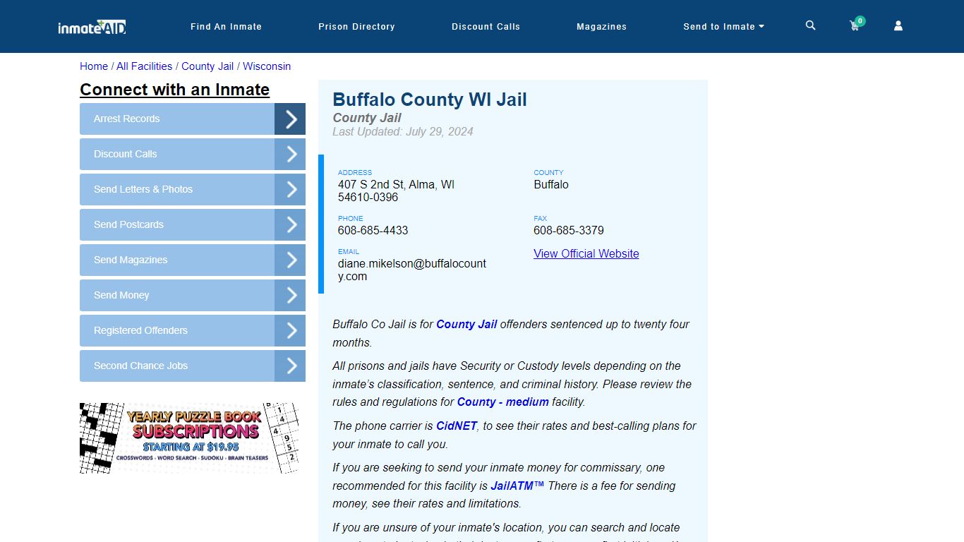 Buffalo County WI Jail - Inmate Locator