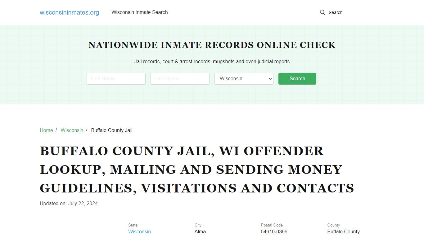 Buffalo County Jail, WI: Inmate Search Options, Visitations, Contacts